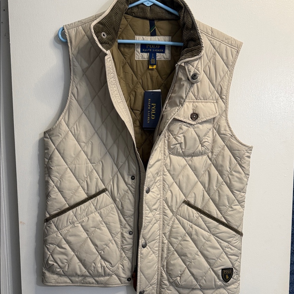 Polo by Ralph Lauren Quilted Khaki/Tan Vest. Size Small